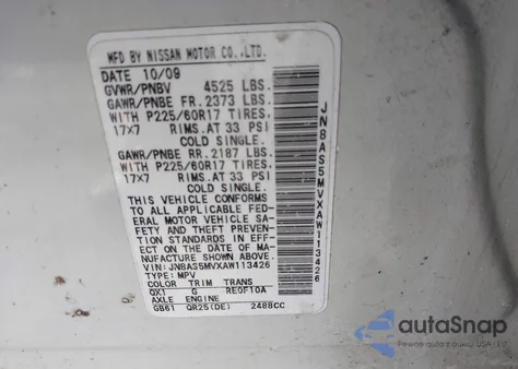 2010 Nissan Rogue Sl z USA, uszkodzony, nr VIN JN8AS5MVXAW113426